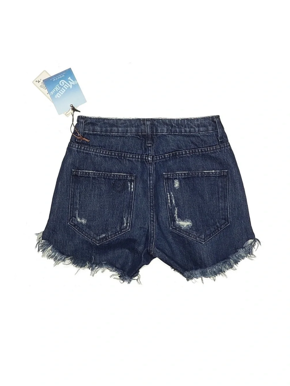 Show Me Your Mumu Houston Dark Wash Distressed High Rise Shorts Women’s 25 - Picture 2 of 5